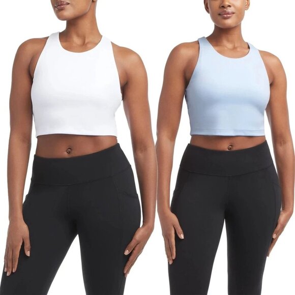 NEW Danskin Women's L Studio Bra 2-Pack High Neck Racerback Blue White - Picture 1 of 6